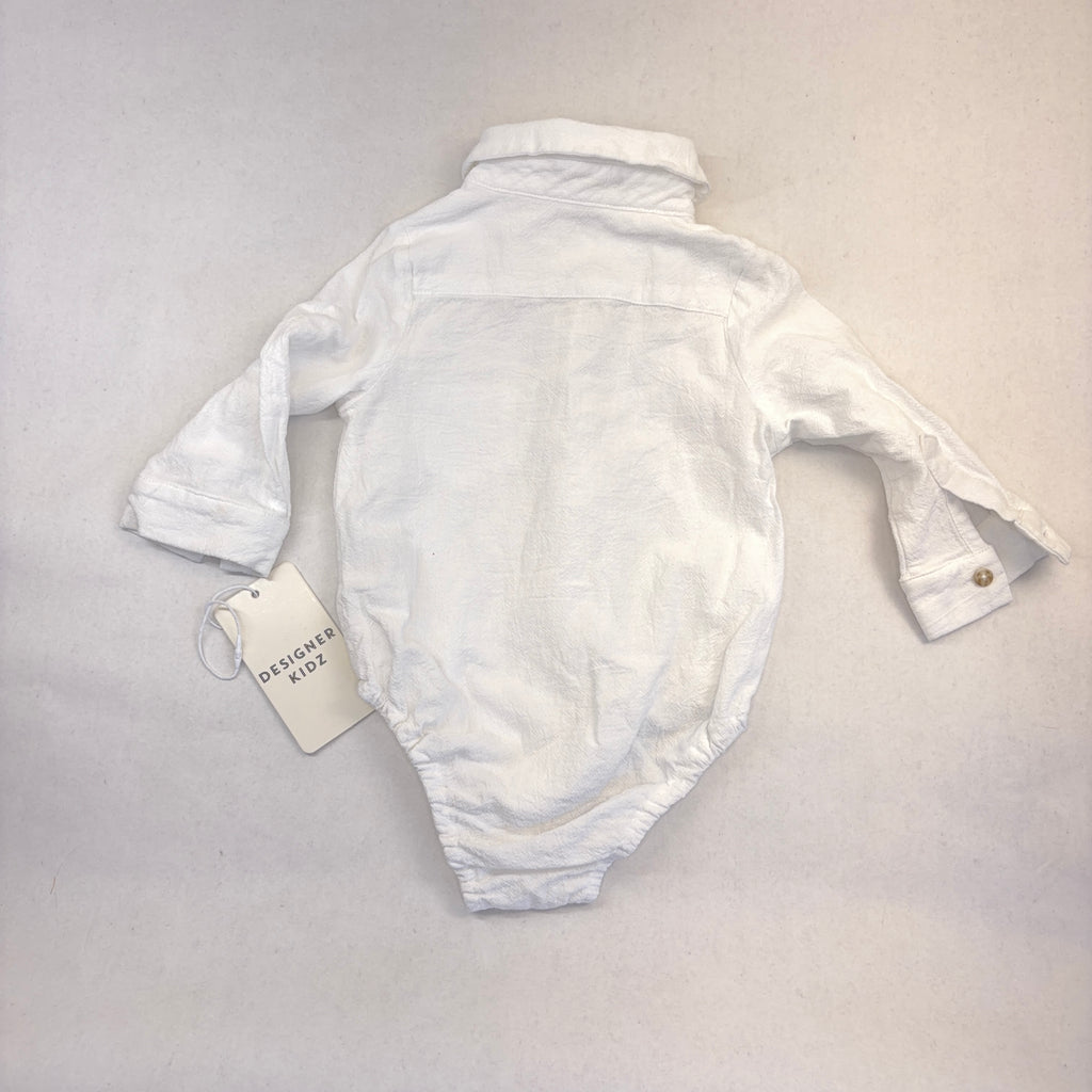 Designer Kidz White Collared Bodysuit - 6-12 Months | 0