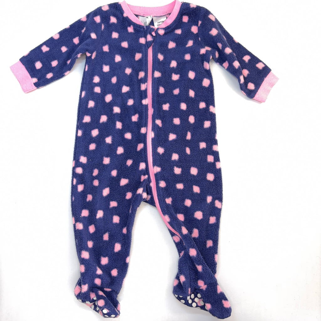 Kids & Co Navy & Pink Fleece Footed Sleepsuit - 3-6 Months | 00