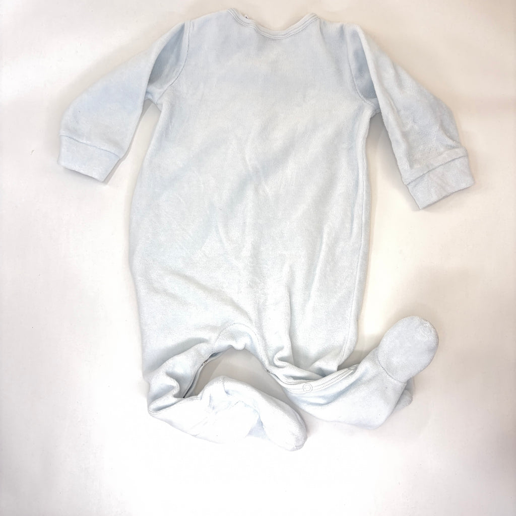 Bébé by Minihaha Blue Velour Mouse Footed Growsuit - 6-12 Months | 0