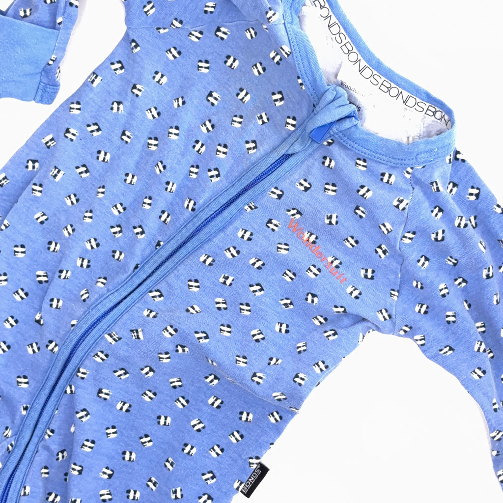 Bonds Wondersuit Long Sleeve Blue with Hashes - 3-6 Months | 00