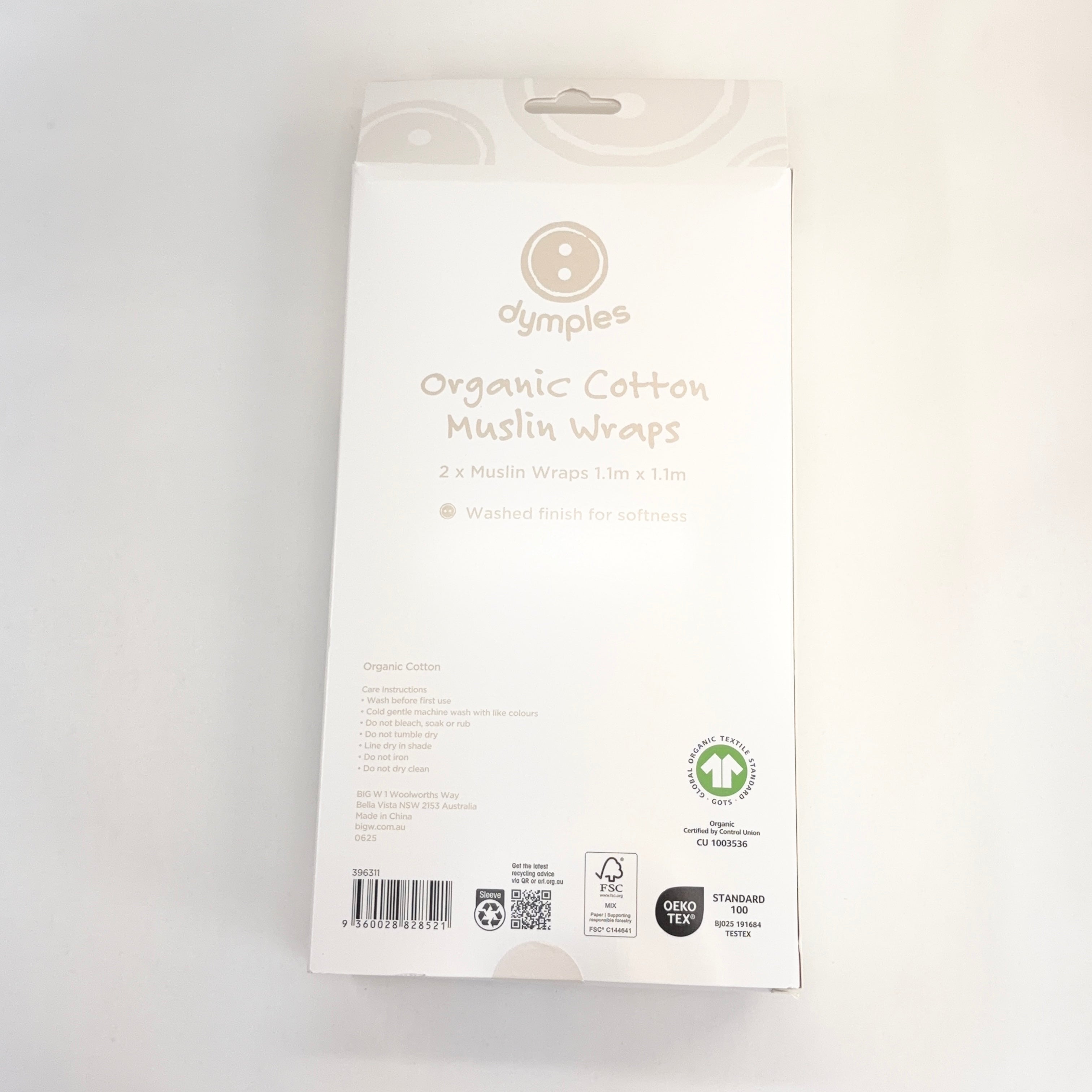 Dymples Organic Cotton Muslin Wraps - 2 Pack