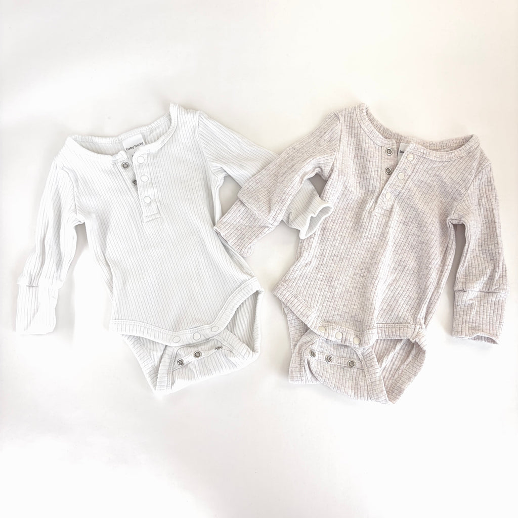 Baby Berry Ribbed Long Sleeve Bodysuit Bundle - 2 Pack - 0-3 Months | 000