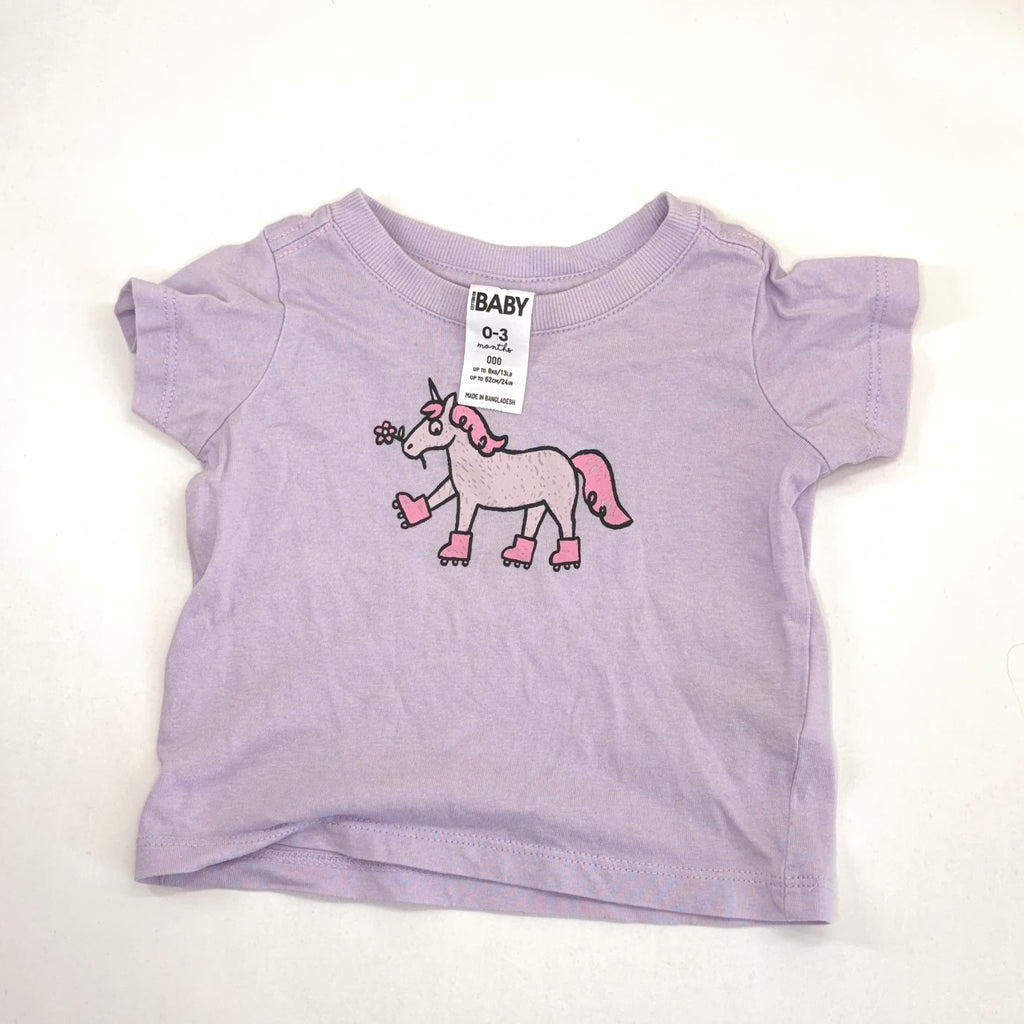 Cotton On Lavender Unicorn Tee - 0-3 Months | 000