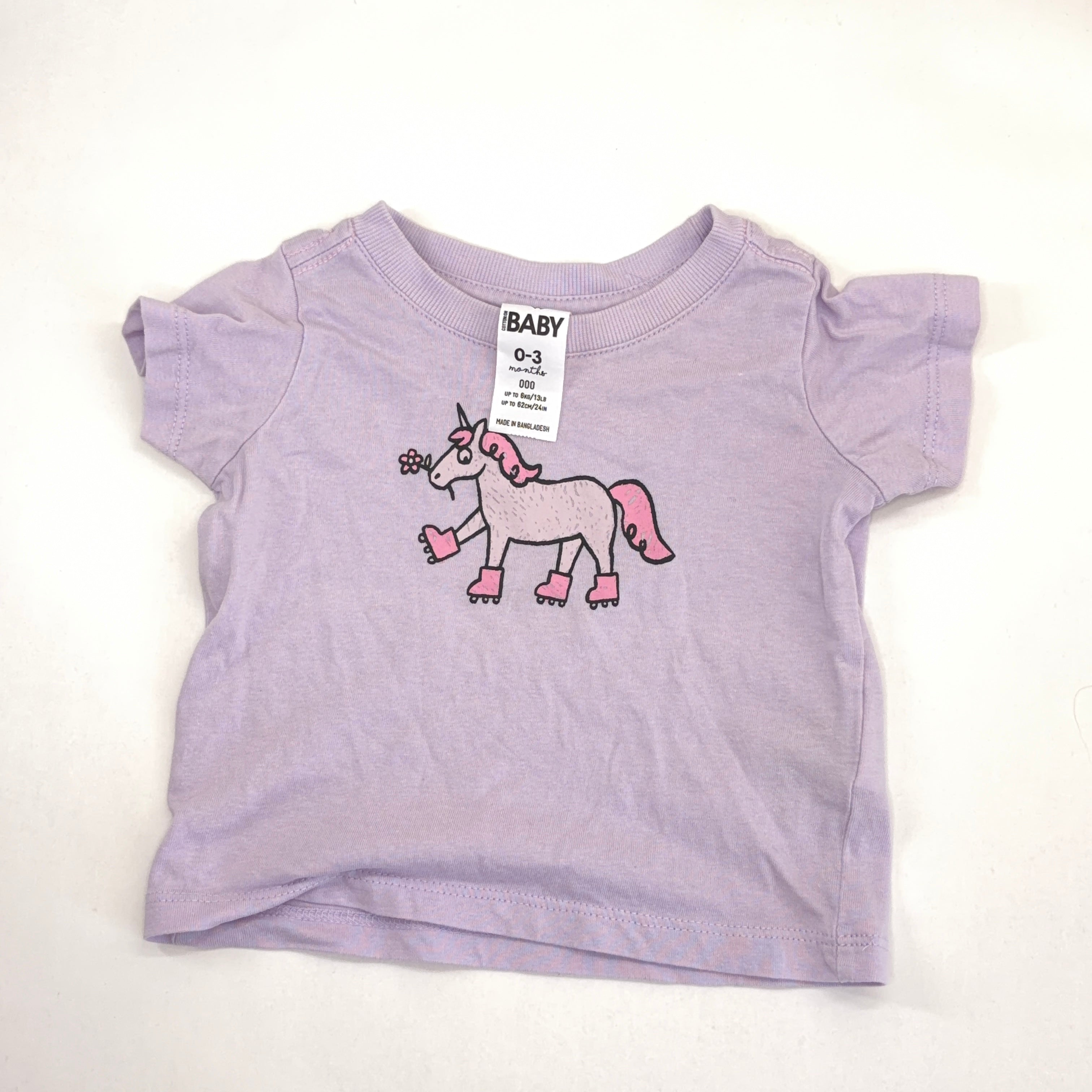 Cotton On Lavender Unicorn Tee - 0-3 Months | 000