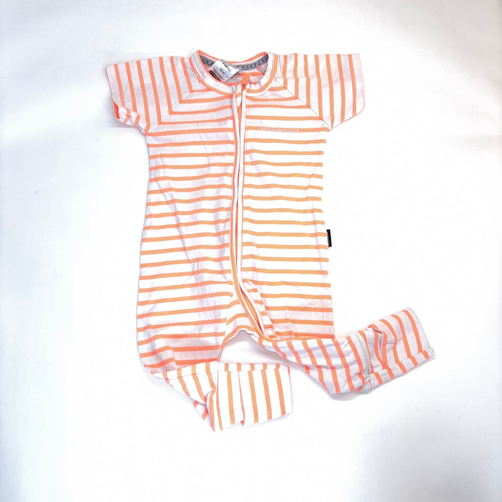 Bonds Orange Stripe Short Sleeve Wondersuit - 3-6 Months | 00