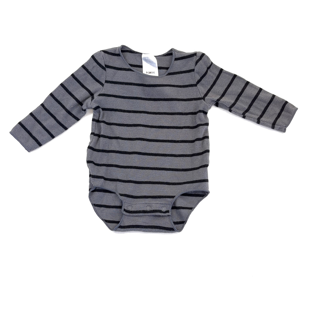 Bonds Grey Striped Rib Bodysuit - 0-3 Months | 000
