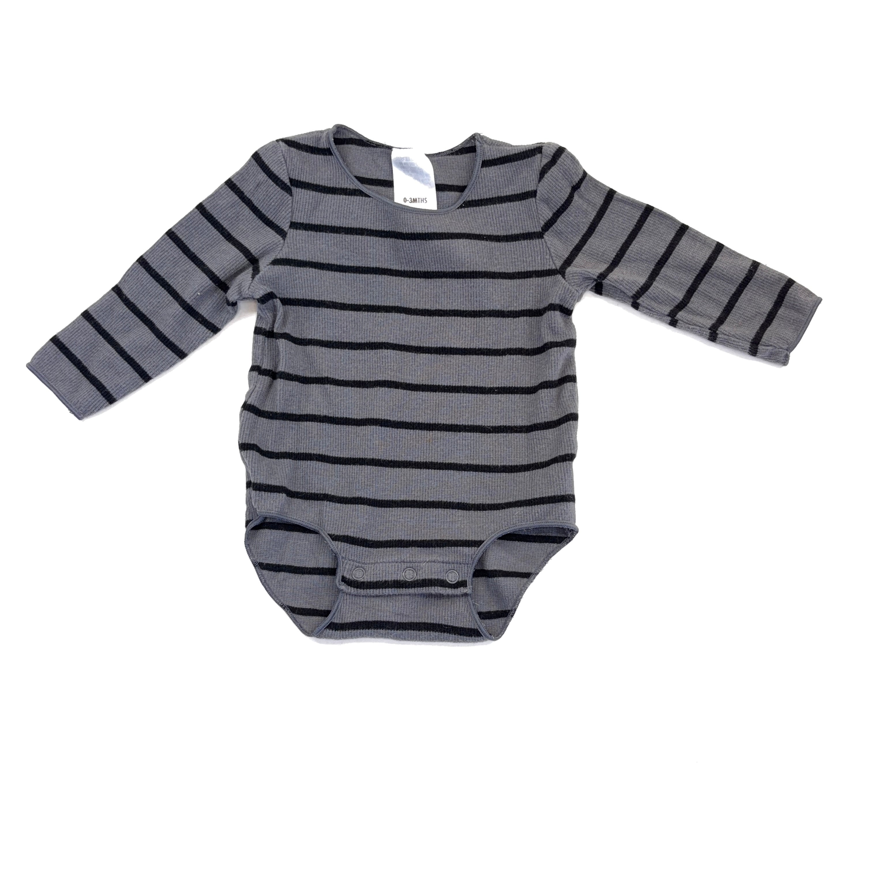 Bonds Grey Striped Rib Bodysuit - 0-3 Months | 000