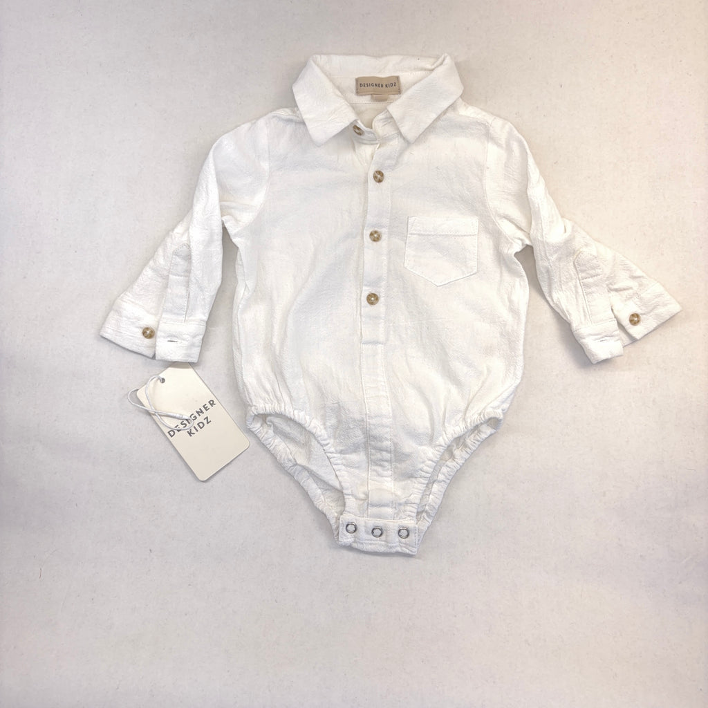 Designer Kidz White Collared Bodysuit - 6-12 Months | 0