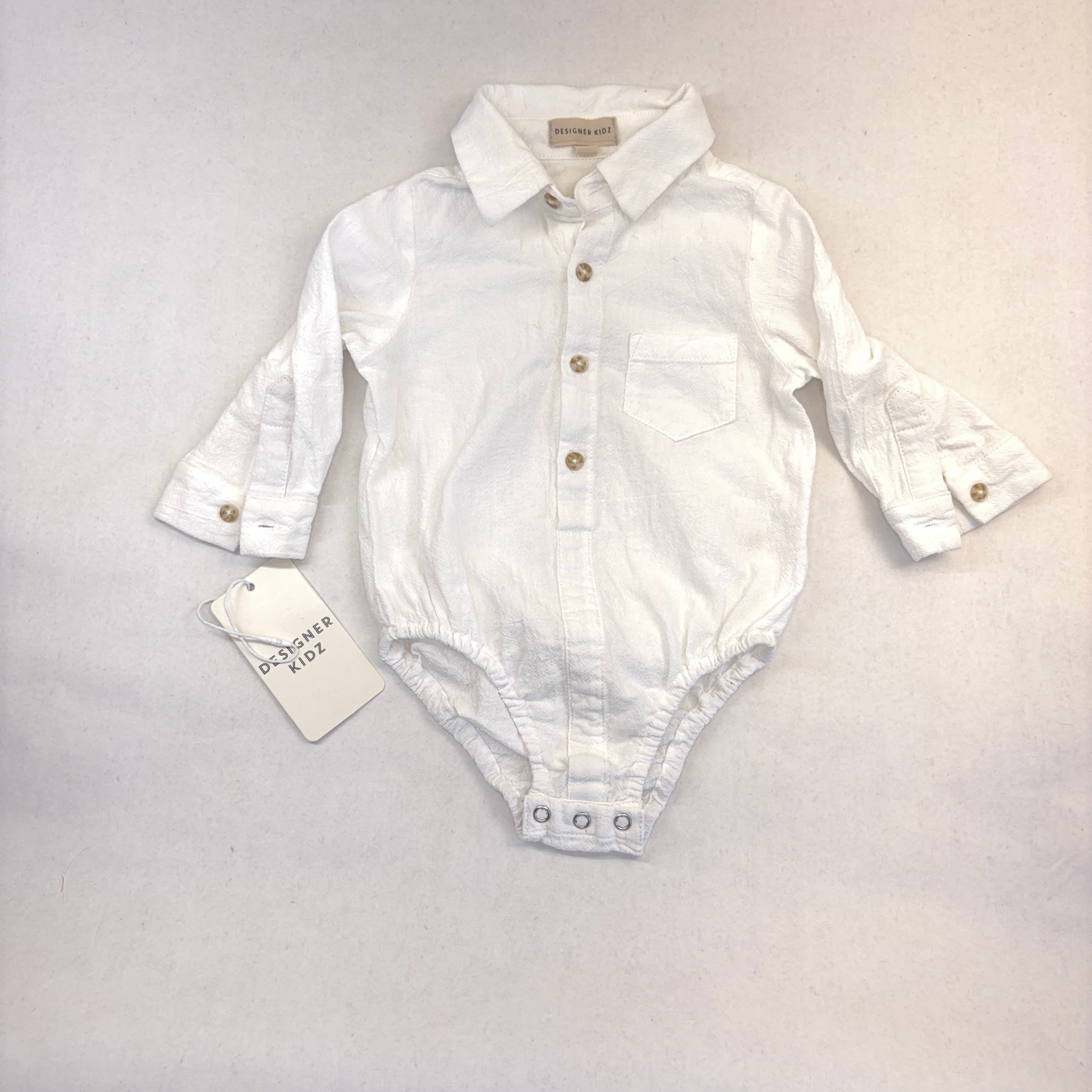 Designer Kidz White Collared Bodysuit - 6-12 Months | 0