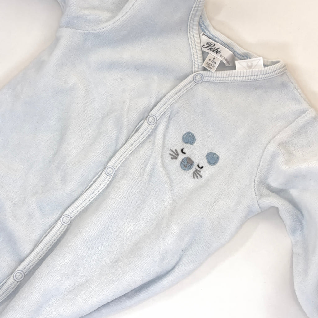 Bébé by Minihaha Blue Velour Mouse Footed Growsuit - 6-12 Months | 0