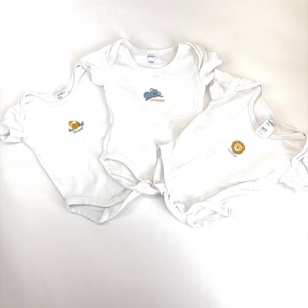 Anko Days of the Week Bodysuit Bundle - 7 Pack - 0-3 Months | 000