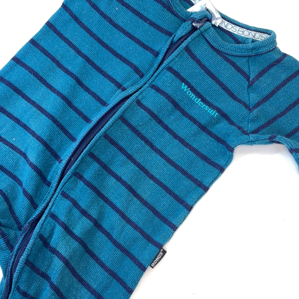 Bonds Teal & Navy Stripe Wondersuit - 3-6 Months | 00