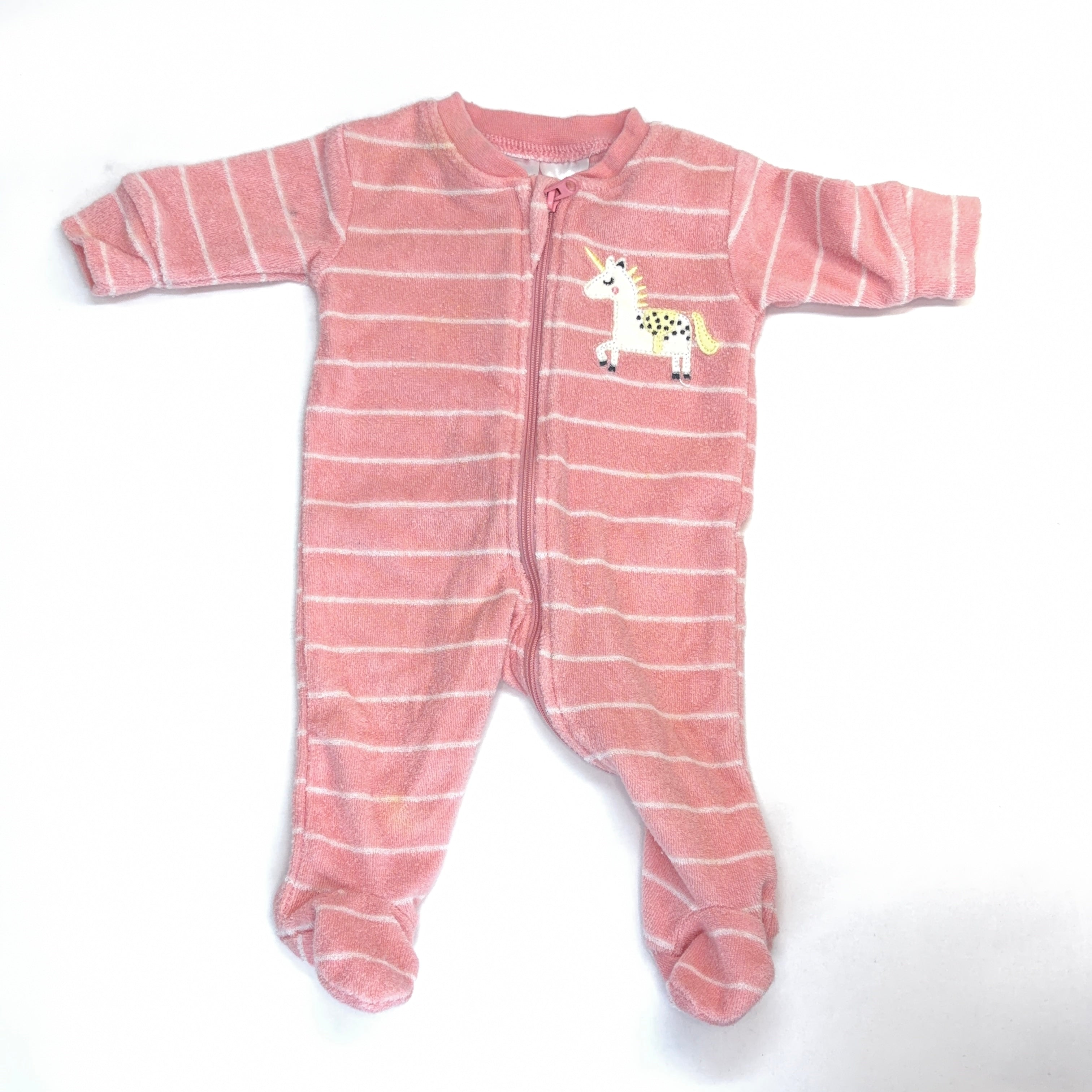 Tiny Little Wonders Pink Unicorn Velour Footed Growsuit - Premmie | 00000