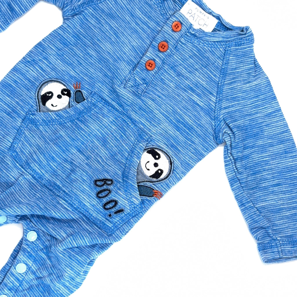 Pumpkin Patch Blue Panda Long Sleeve Romper - 0-3 Months | 000