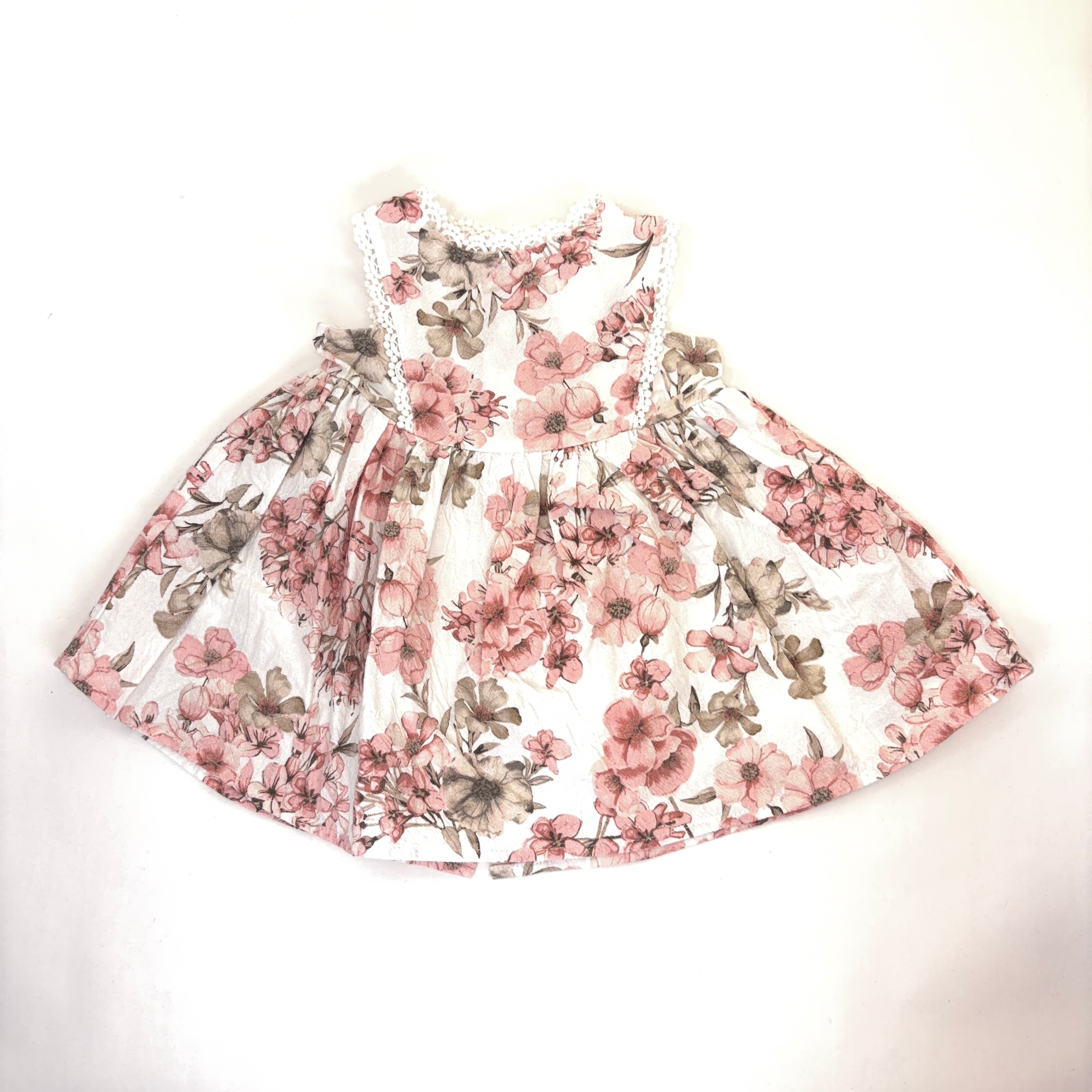 Dymples Pink Floral Lace Trim Dress - 3-6 Months | 00