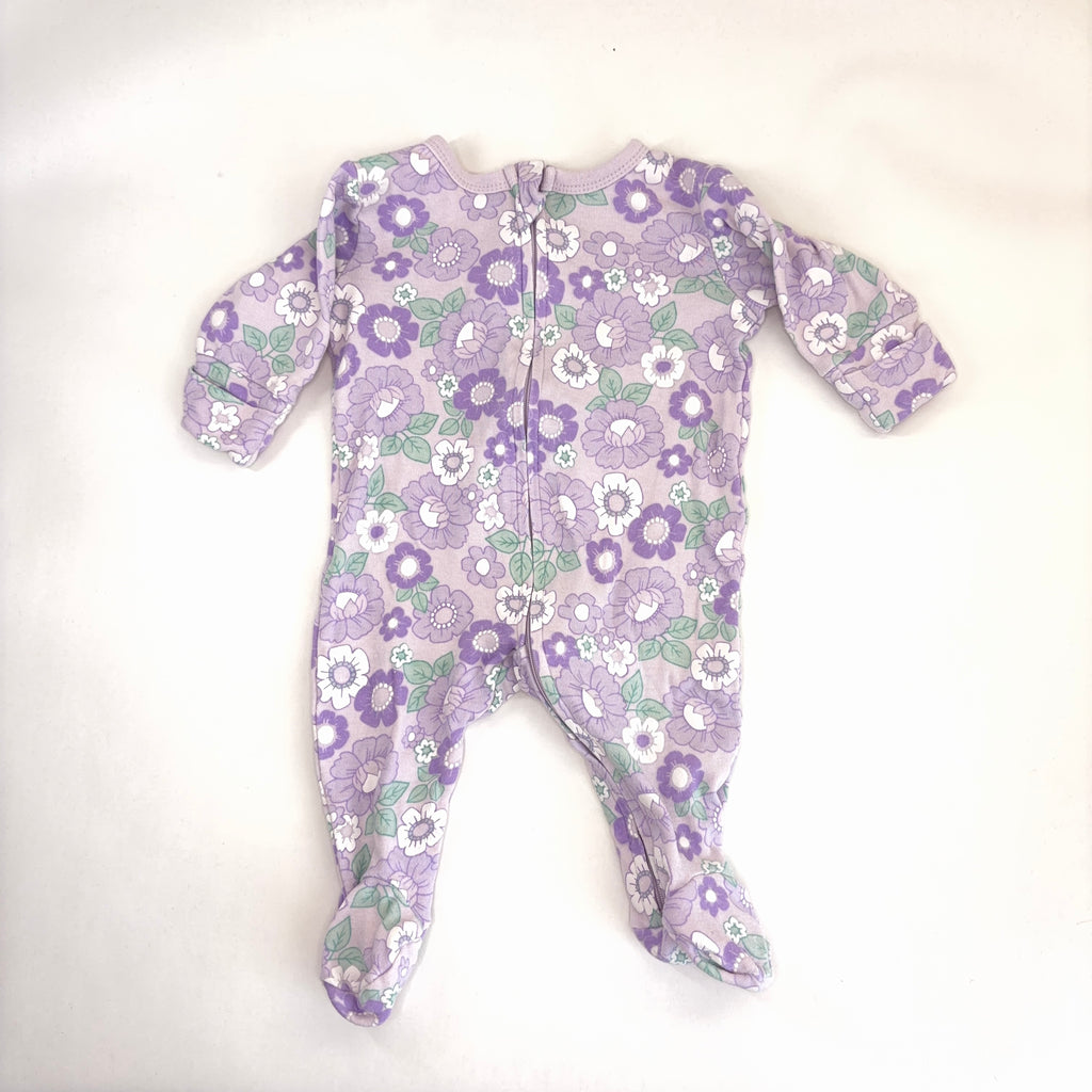 Baby Berry Purple Floral Zip Growsuit - 0-3 Months | 000