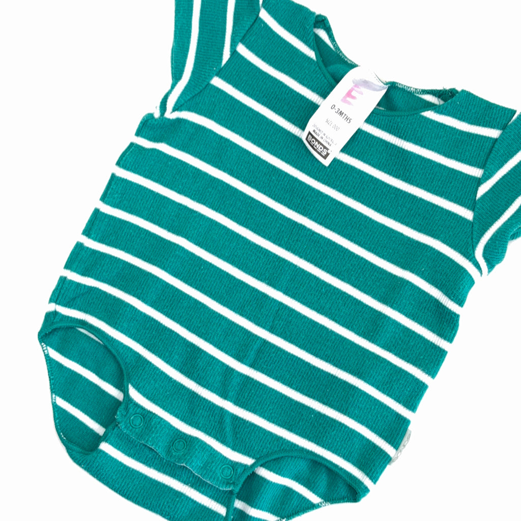 Bonds Green Striped Bodysuit - 0-3 Months | 000