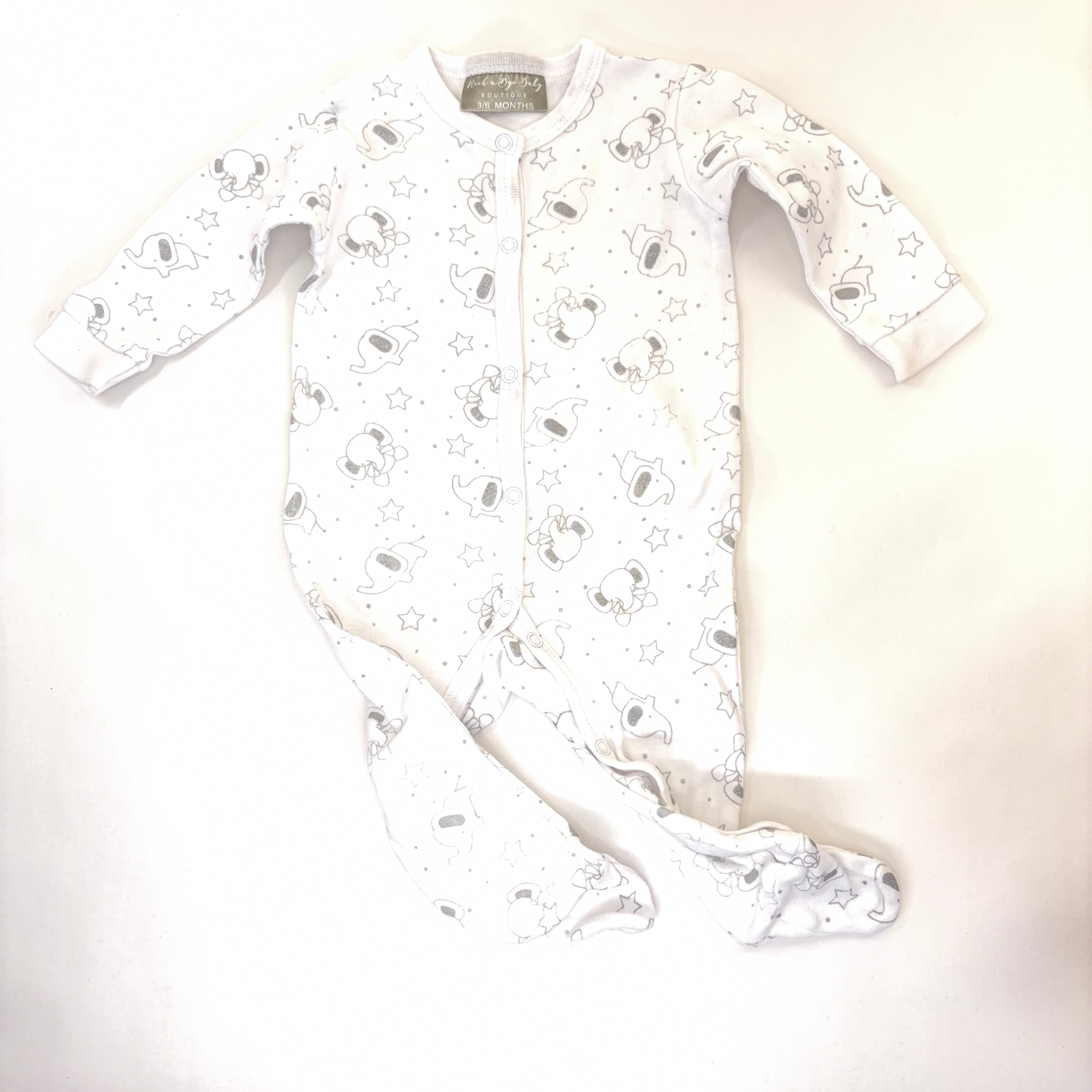 Rock-A-Bye Baby Boutique Elephant & Star Footed Growsuit - 3-6 Months | 00