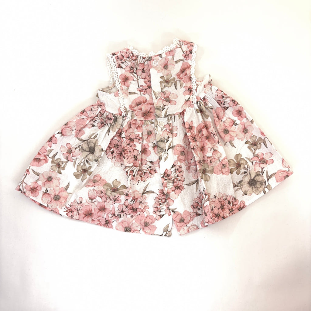 Dymples Pink Floral Lace Trim Dress - 3-6 Months | 00