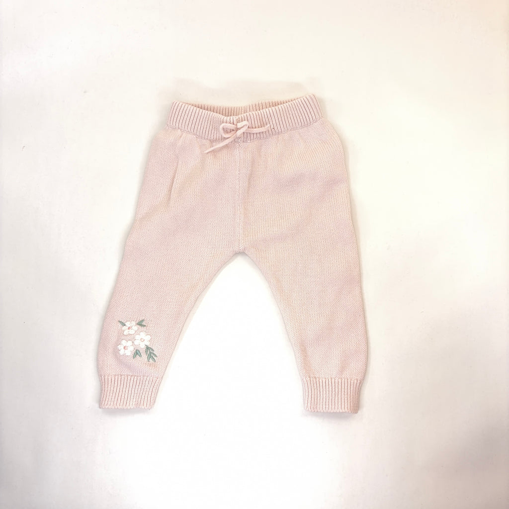 Kaiser Blush Floral Embroidered Knit Pants - 6-12 Months | 0