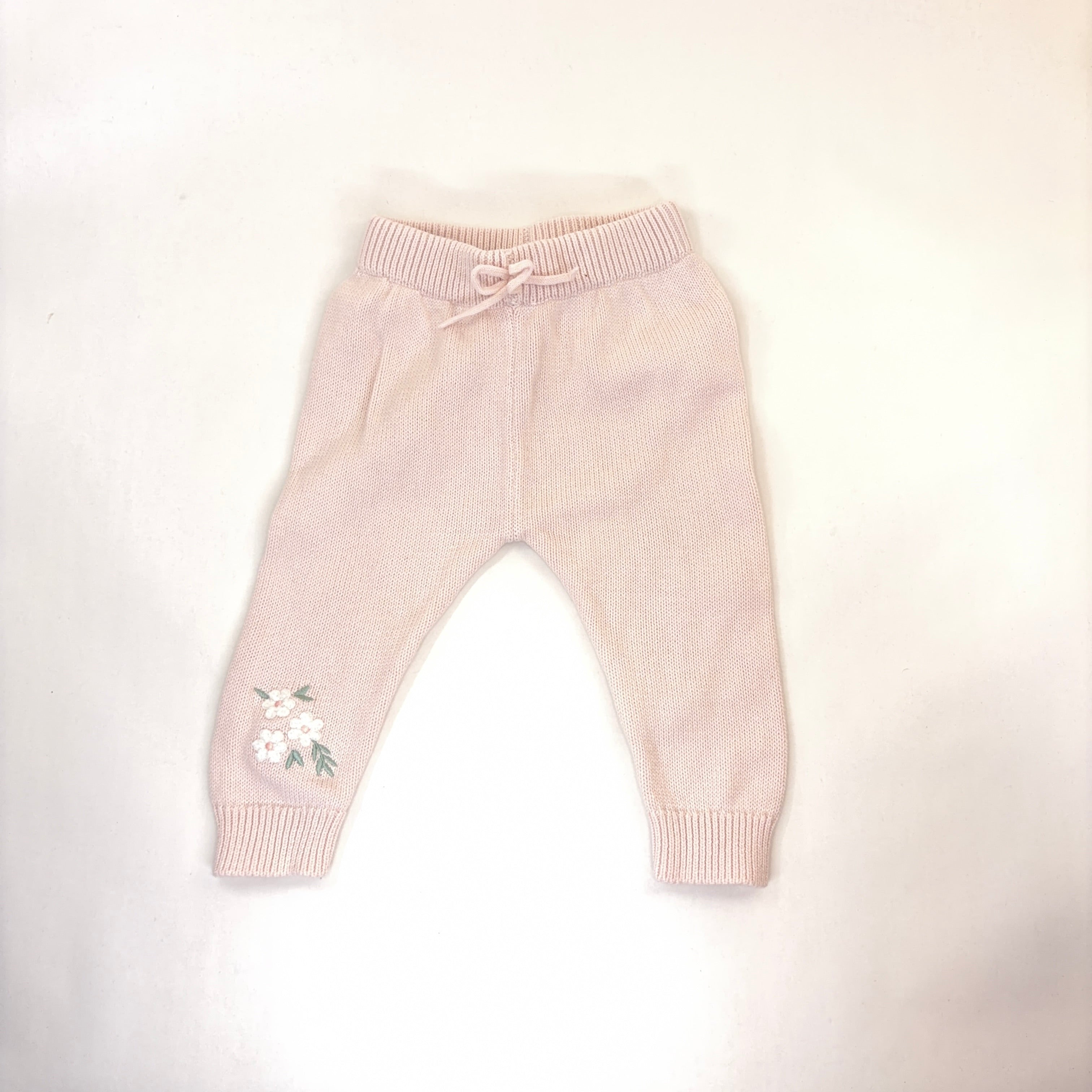 Kaiser Blush Floral Embroidered Knit Pants - 6-12 Months | 0