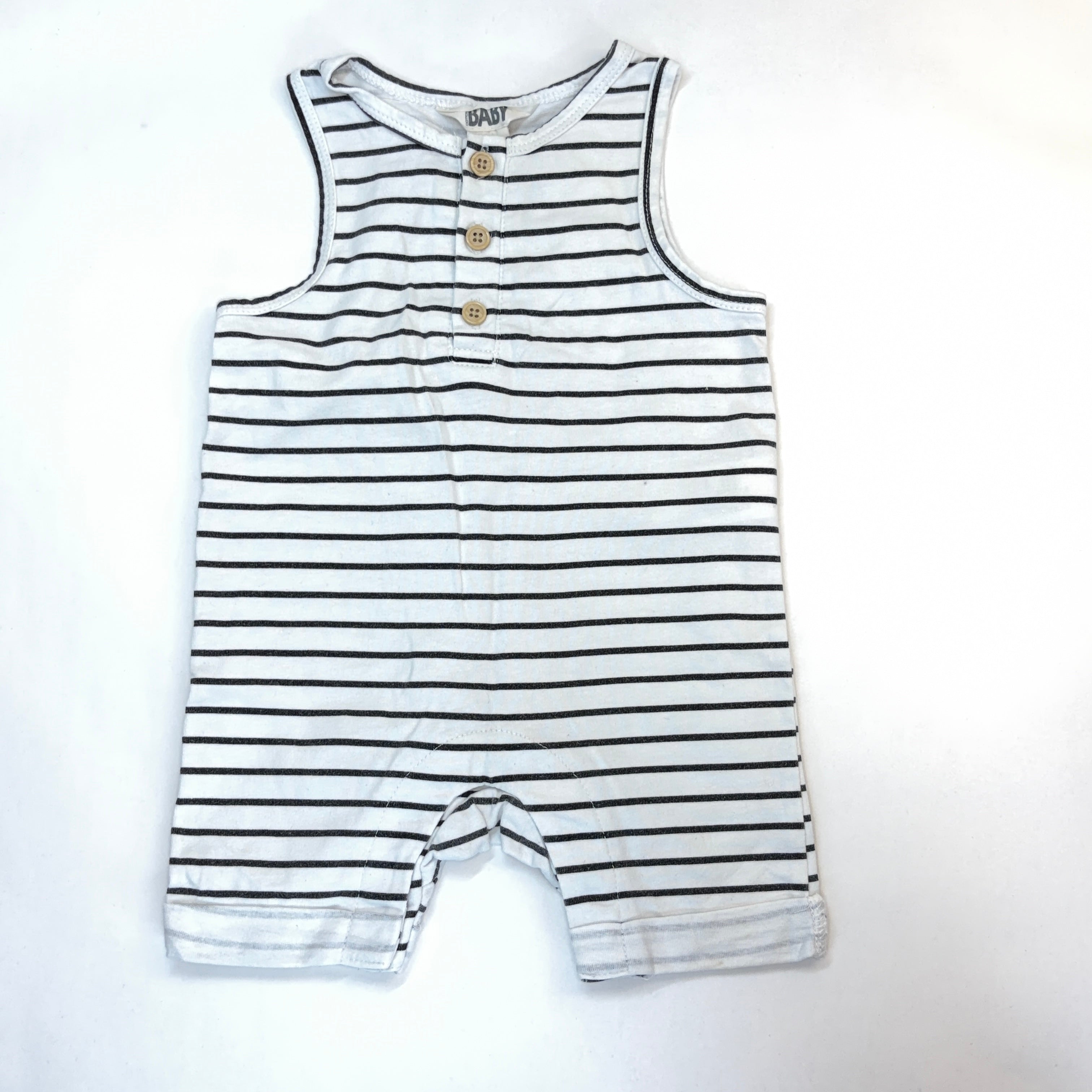 Cotton On Kids Black & White Striped Sleeveless Romper - 3-6 Months | 00