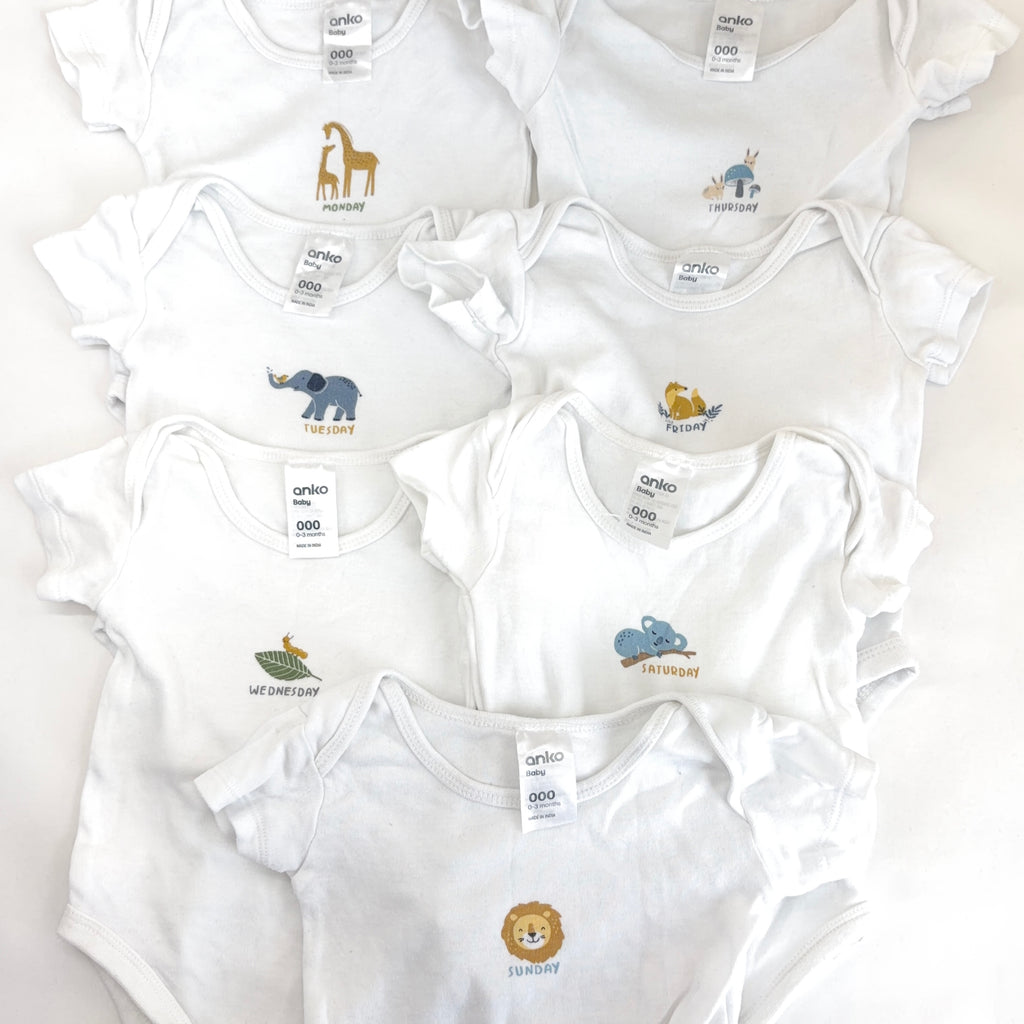 Anko Days of the Week Bodysuit Bundle - 7 Pack - 0-3 Months | 000