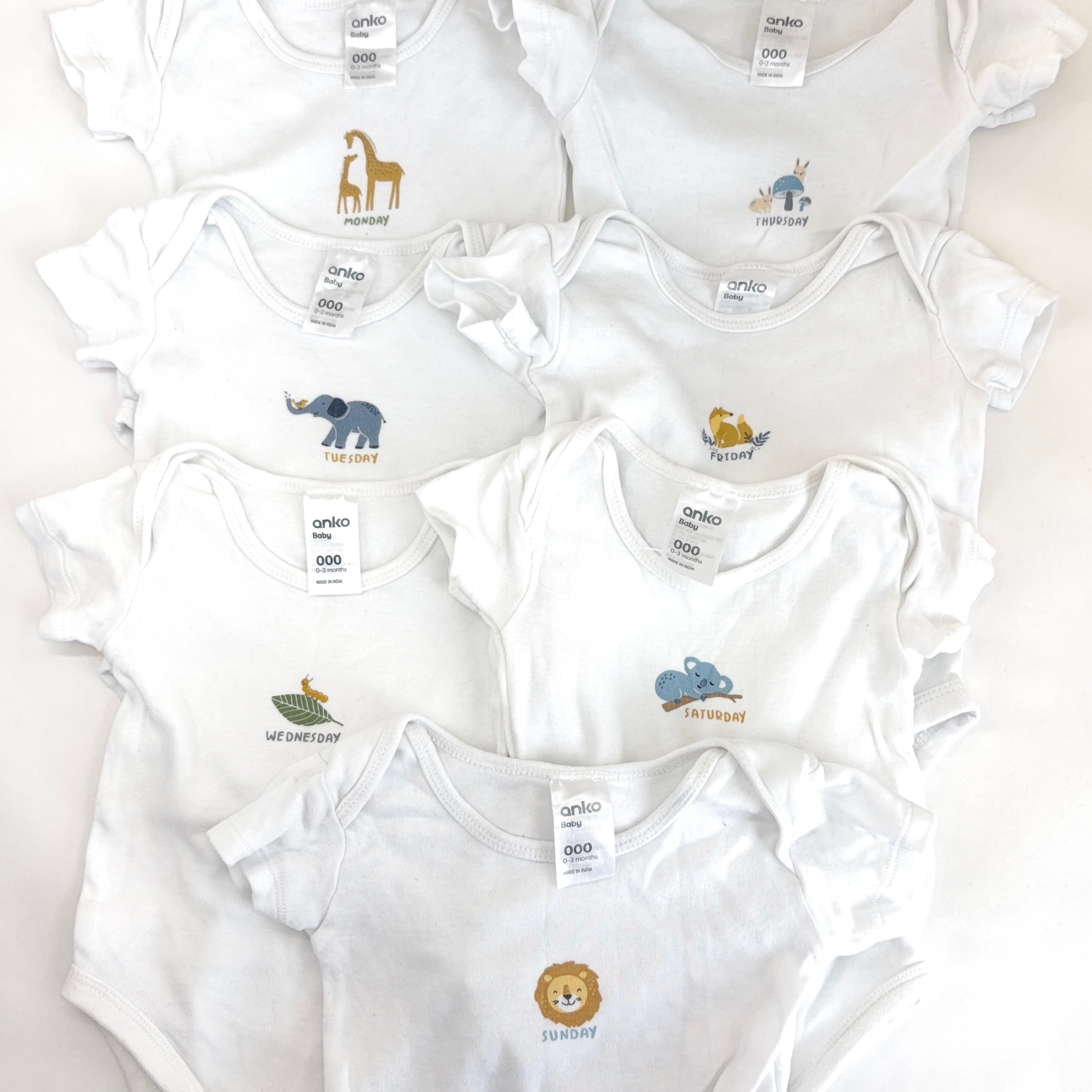 Anko Days of the Week Bodysuit Bundle - 7 Pack - 0-3 Months | 000