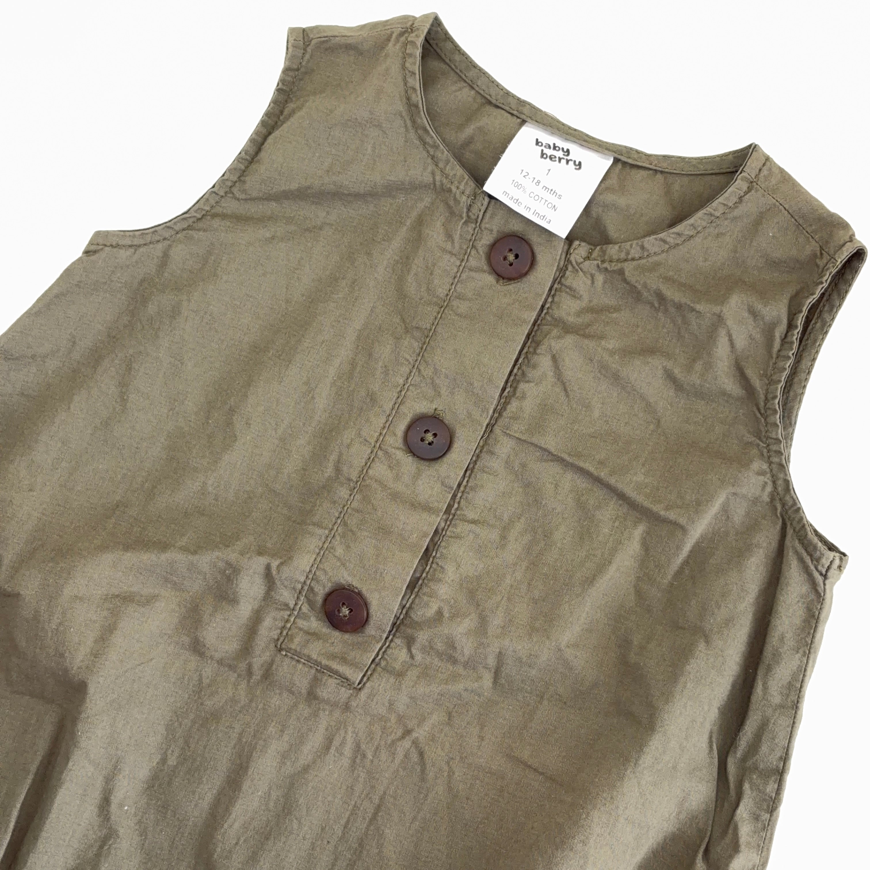 Baby Berry Khaki Romper - 12-18 Months | 1