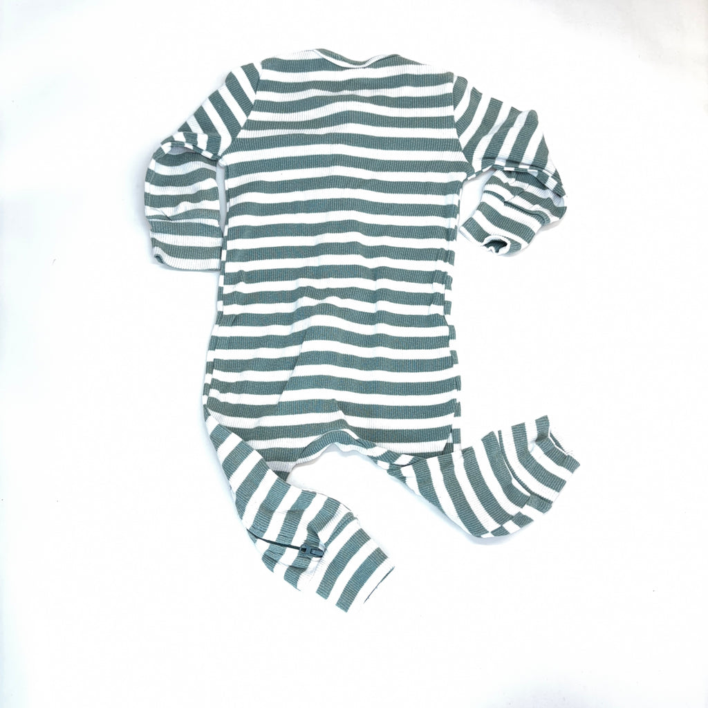 Baby Berry Sage Ribbed Stripe Zip Growsuit - 6-12 Months | 0