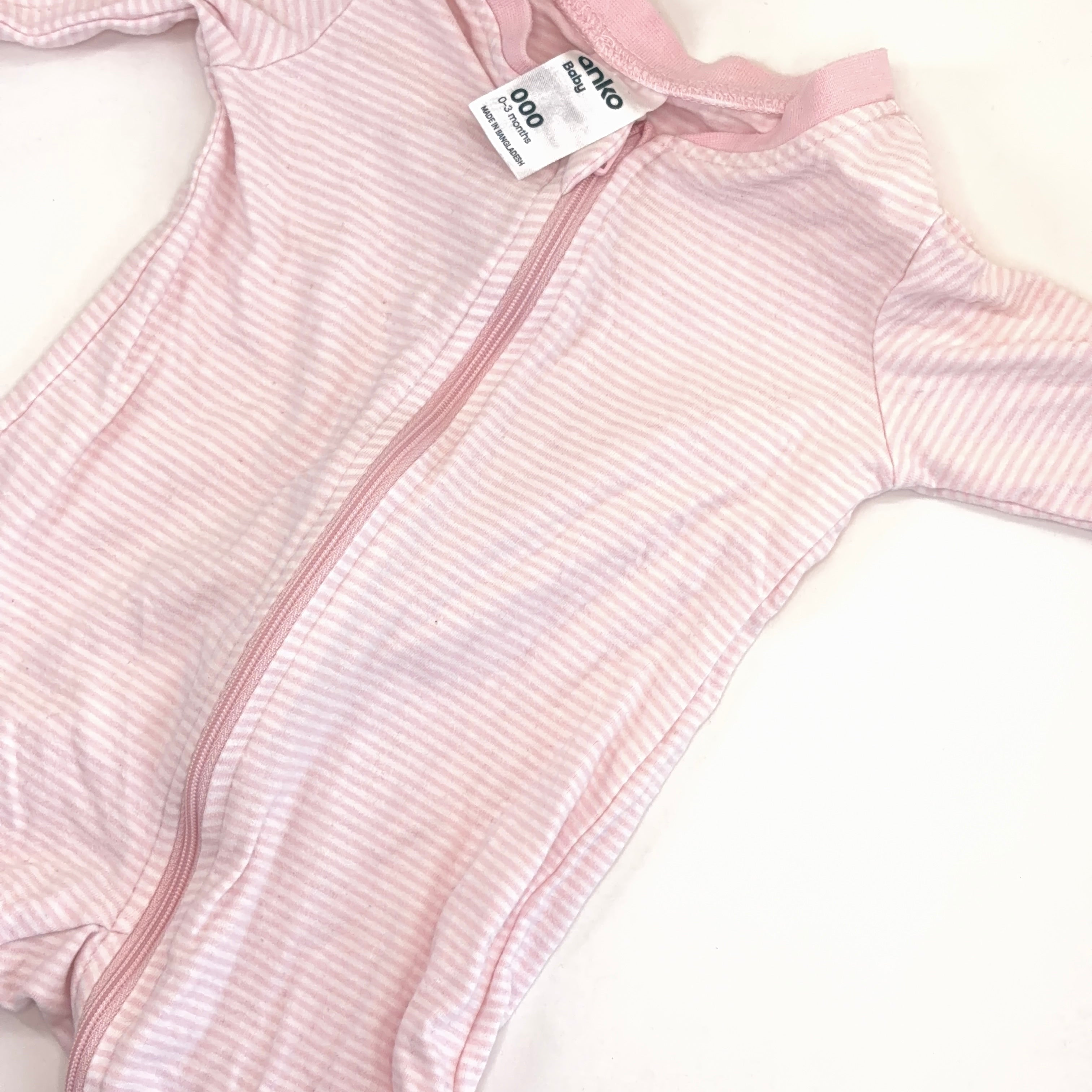 Anko Pink Stripe Zip Growsuit - 0-3 Months | 000