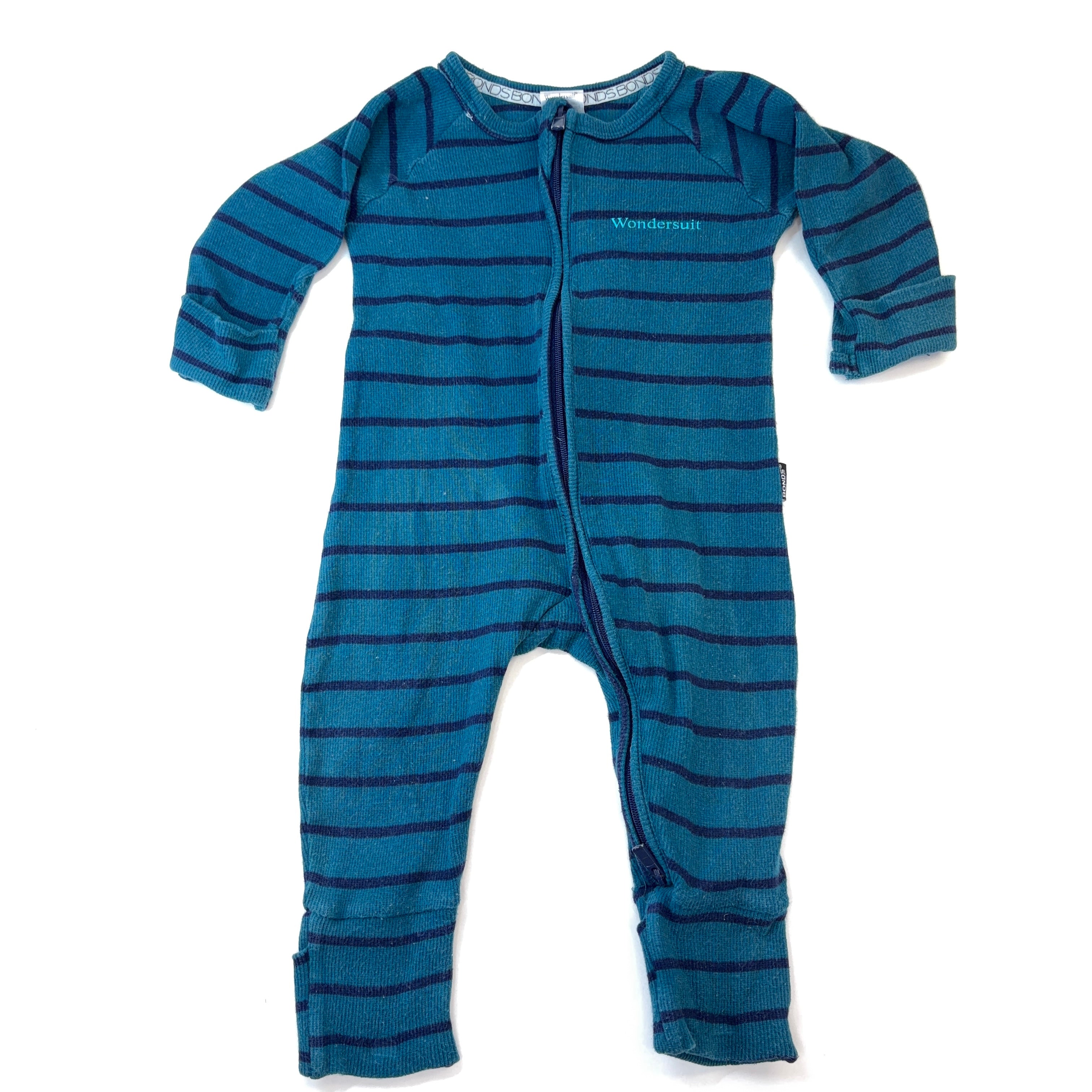 Bonds Teal & Navy Stripe Wondersuit - 3-6 Months | 00