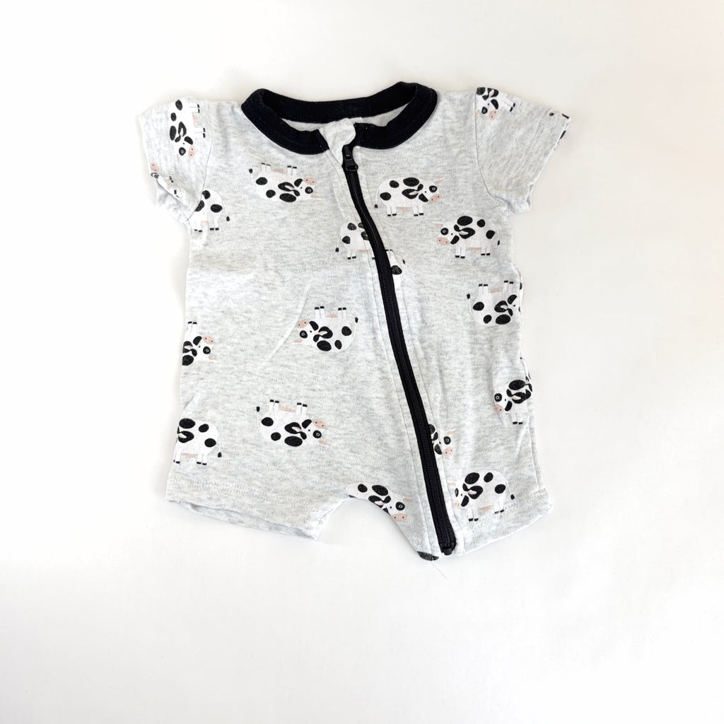 Baby Berry Cow Print Zip Romper - 0-3 Months | 000