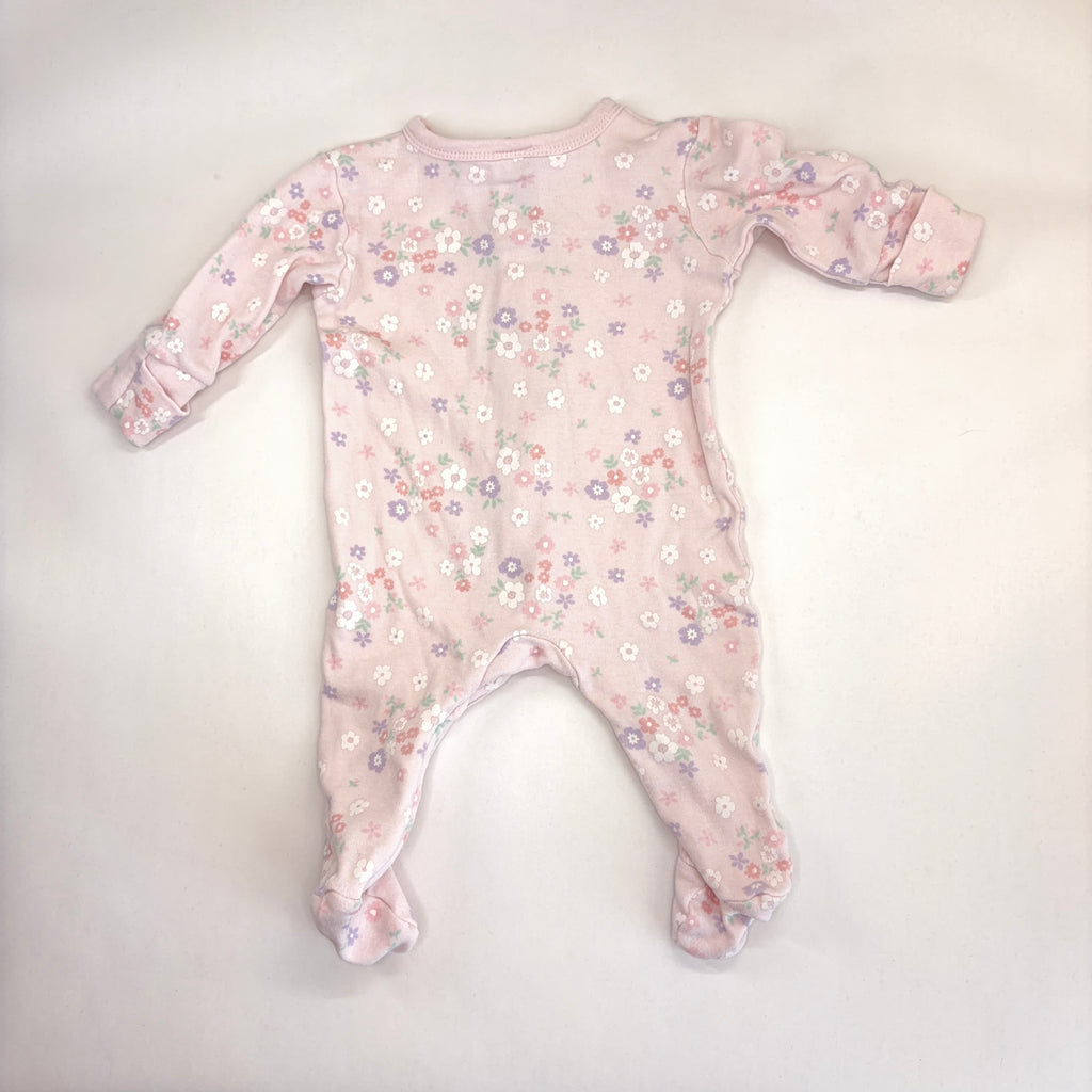 Baby Berry Pink Floral Zip Growsuit - 0-3 Months | 000