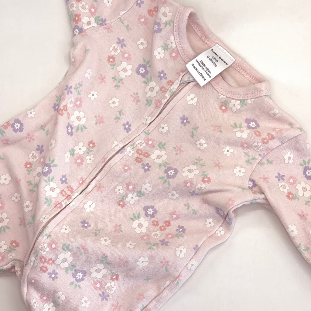 Baby Berry Pink Floral Zip Growsuit - 0-3 Months | 000