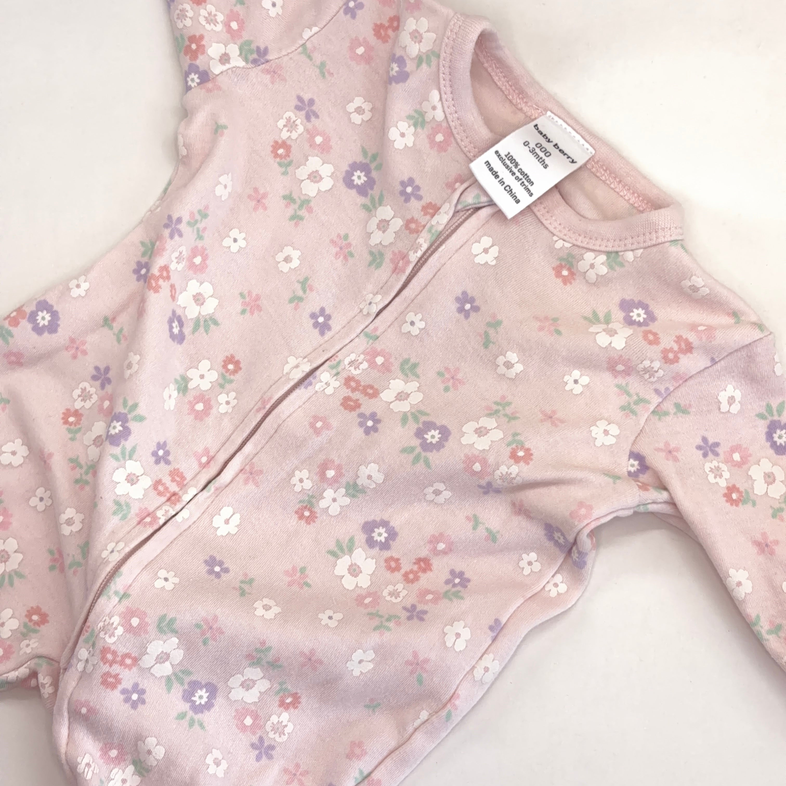 Baby Berry Pink Floral Zip Growsuit - 0-3 Months | 000