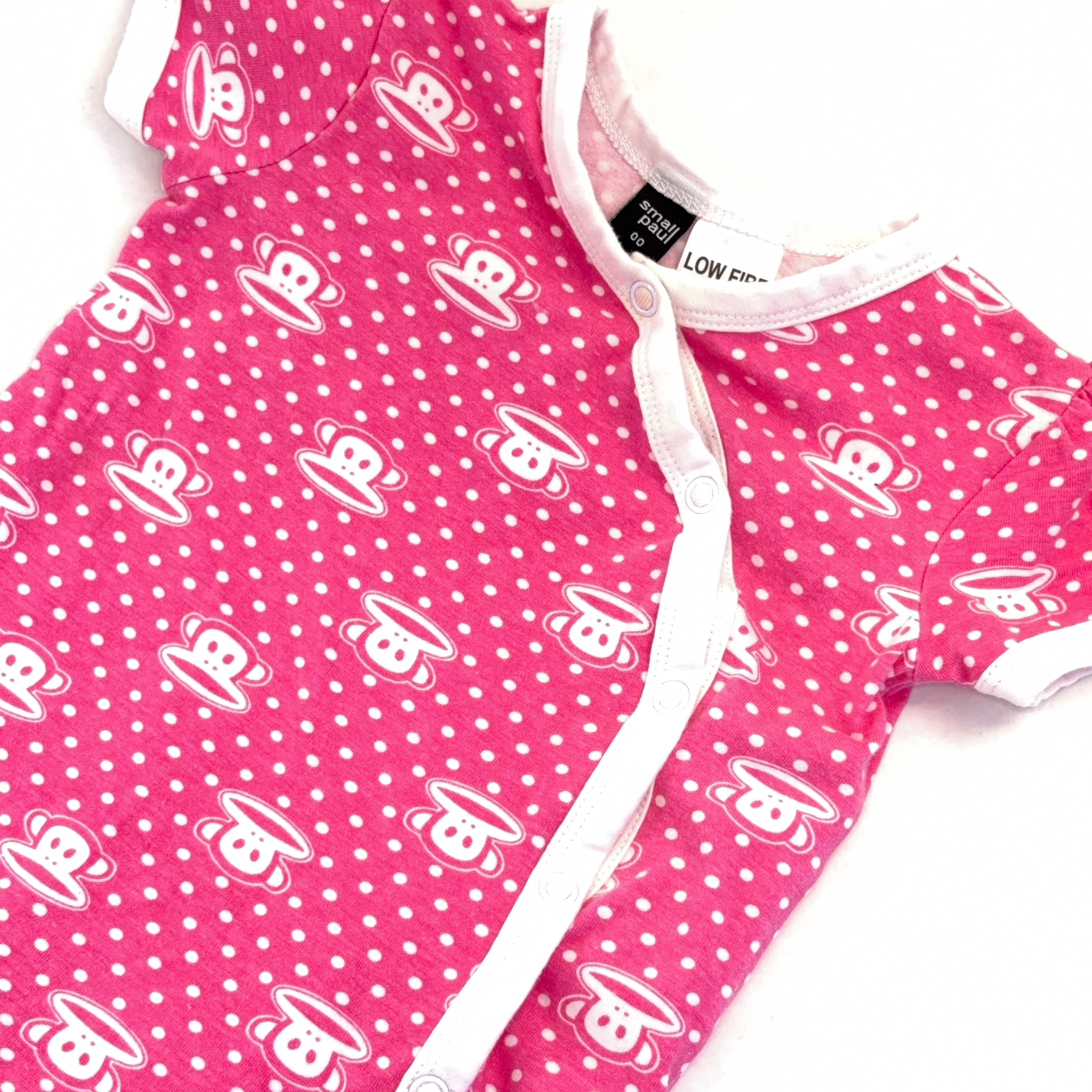 Paul Frank Pink Monkey Short Sleeve Romper - 3-6 Months | 00