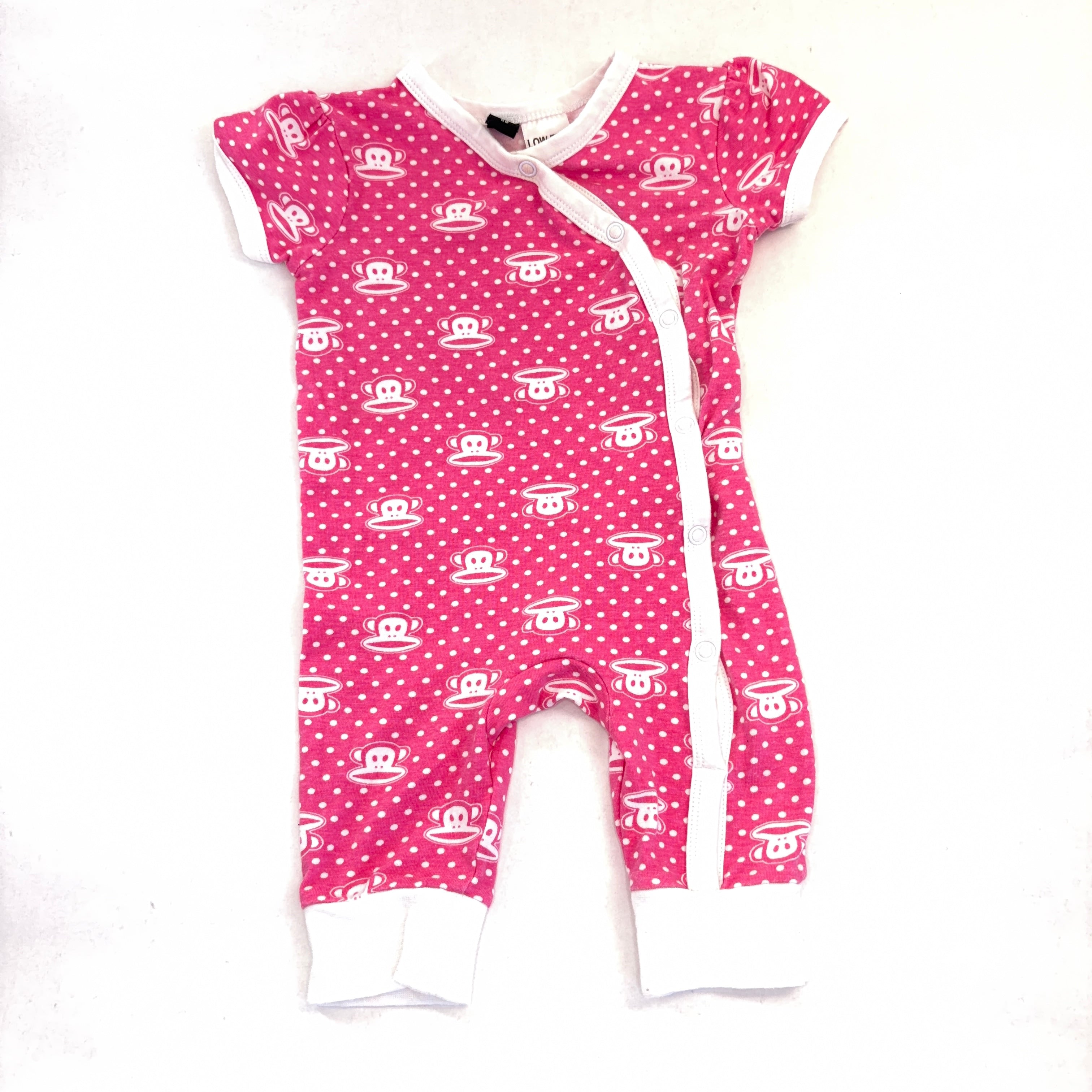 Paul Frank Pink Monkey Short Sleeve Romper - 3-6 Months | 00