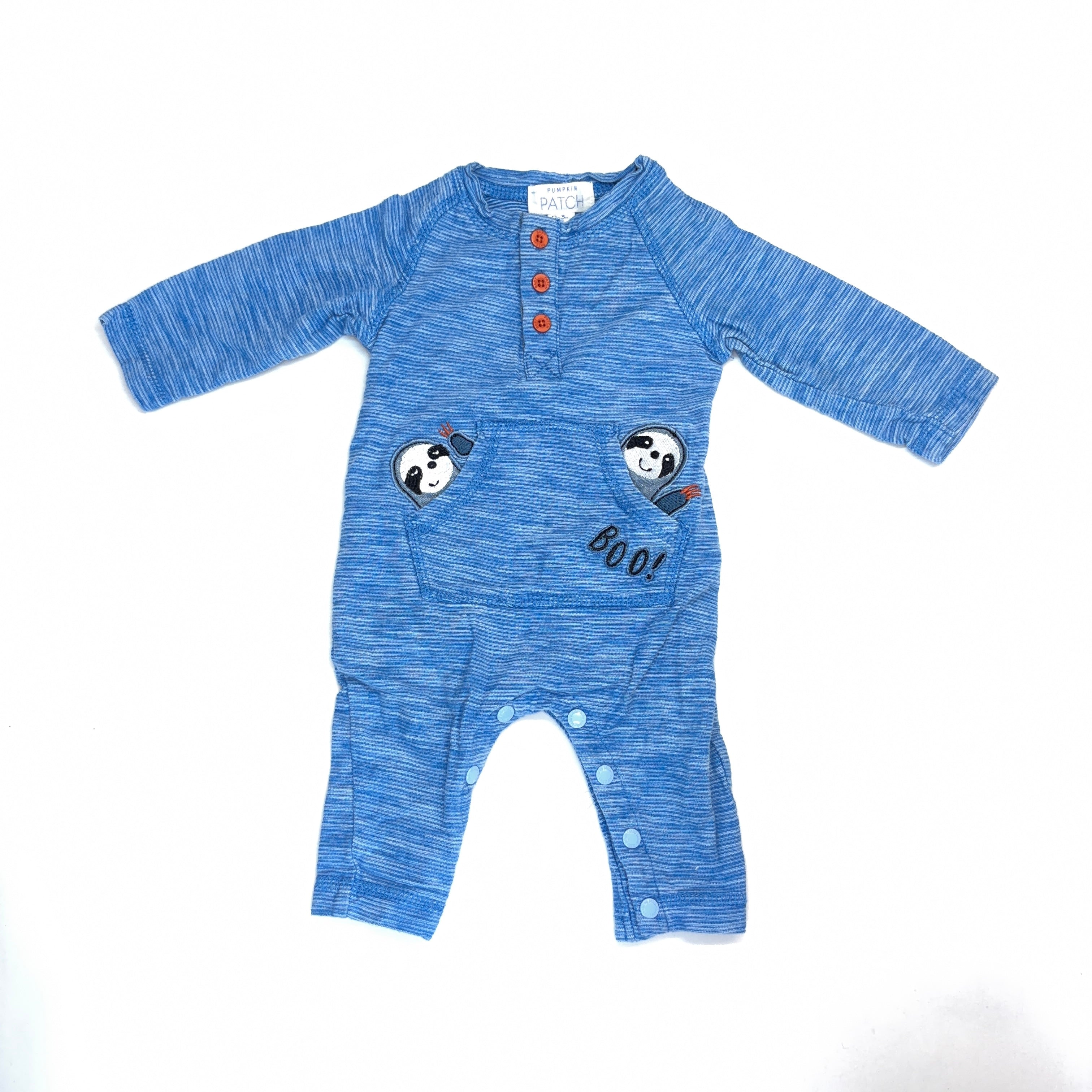 Pumpkin Patch Blue Panda Long Sleeve Romper - 0-3 Months | 000