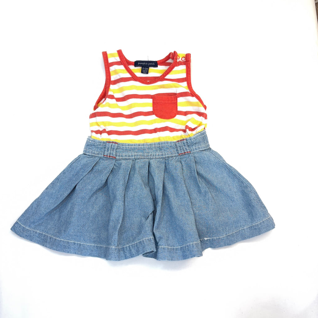 Pumpkin Patch Denim & Stripe Dress - 6-12 Months | 0