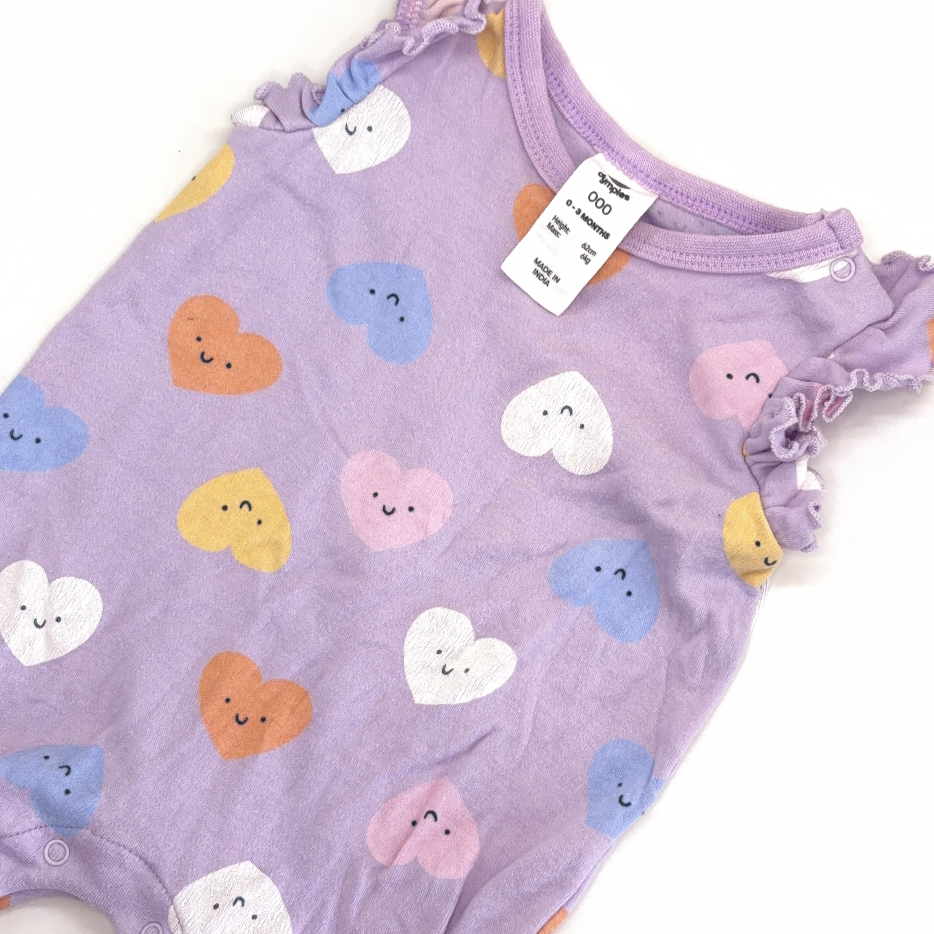 Dymples Heart Print Romper - 0-3 Months | 000