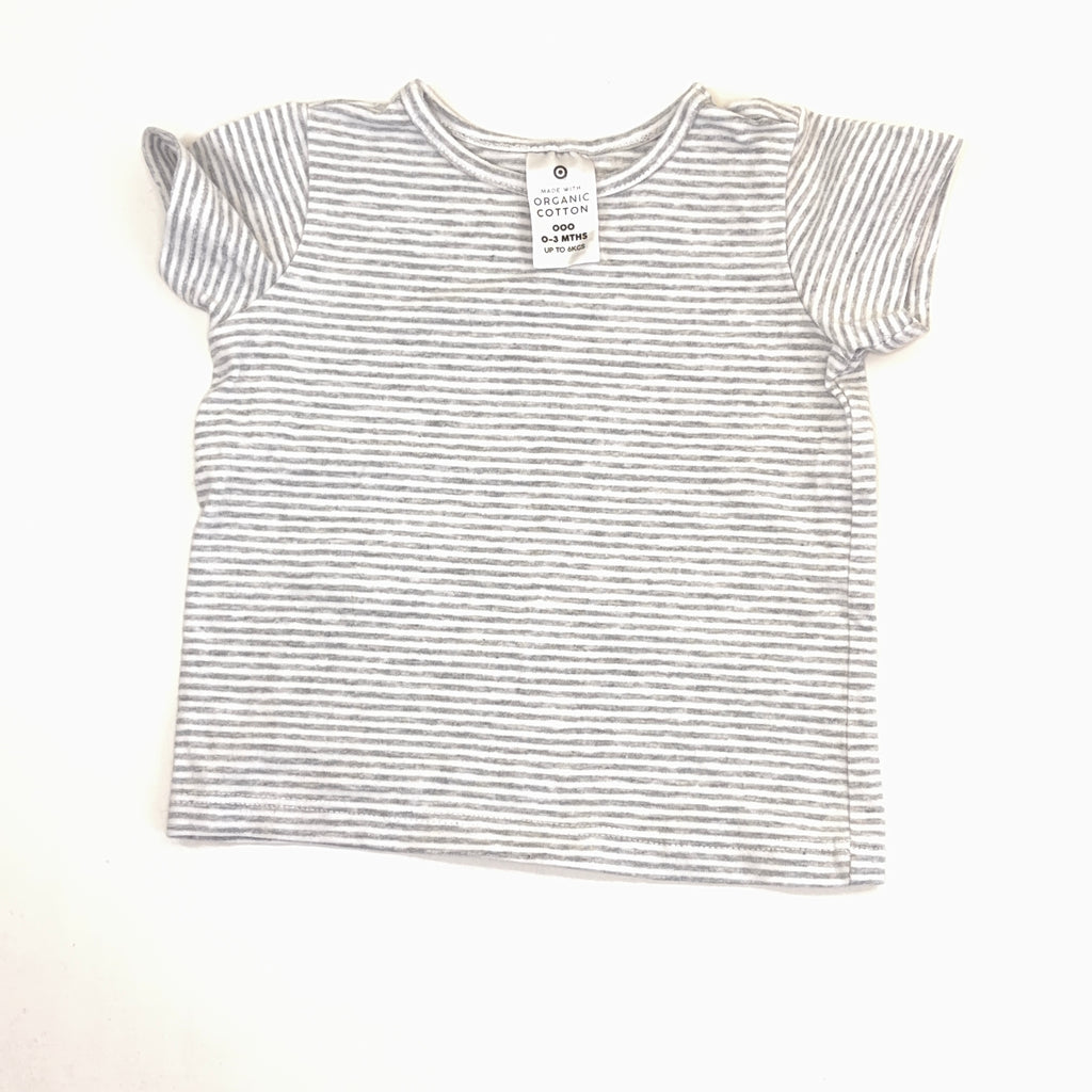 Target Organic Cotton Grey Stripe Tee - 0-3 Months | 000