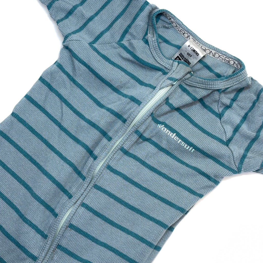 Bonds Blue & Teal Stripe Wondersuit - 6-12 Months | 0