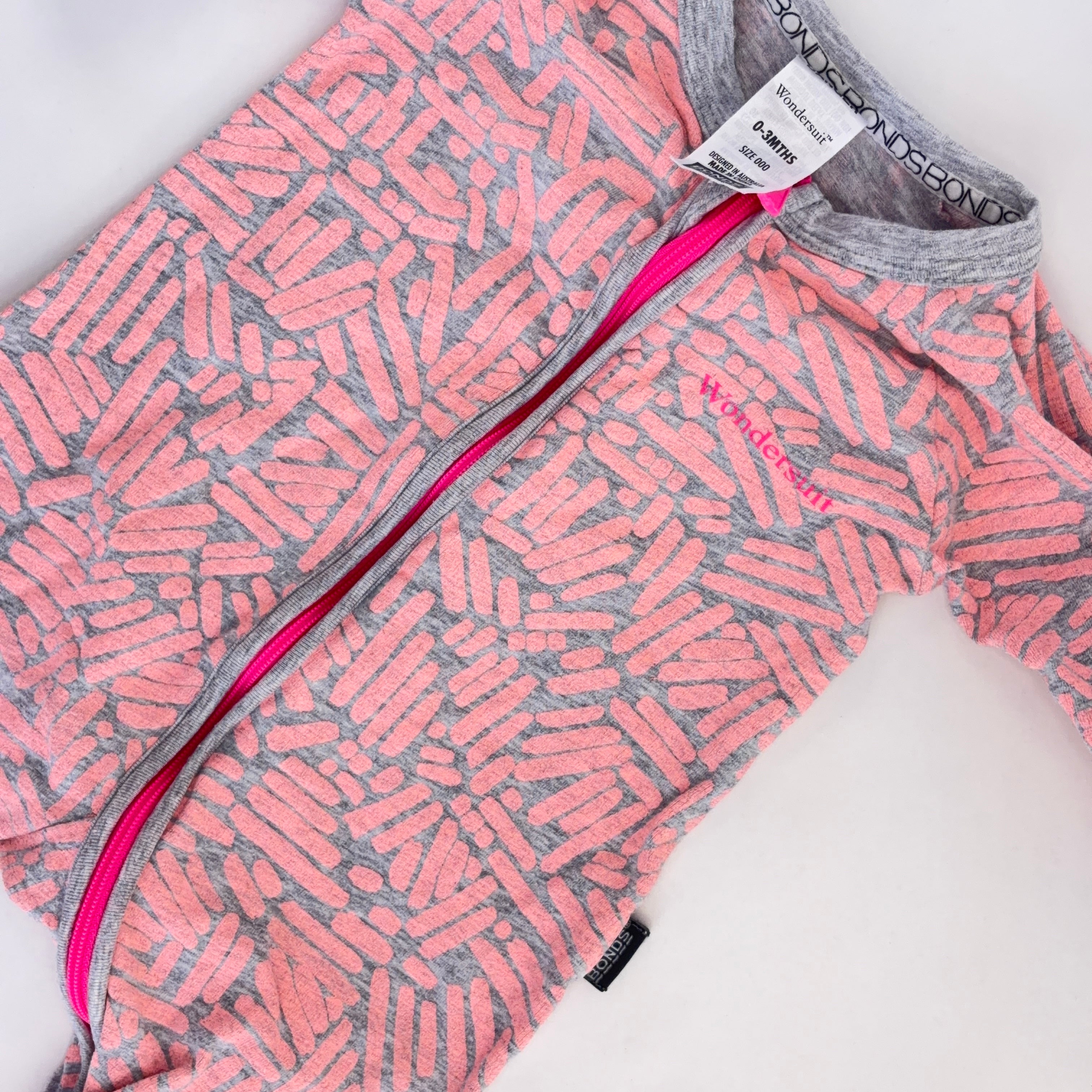 Bonds Wondersuit Long Sleeve Pink Lines - 0-3 Months | 000