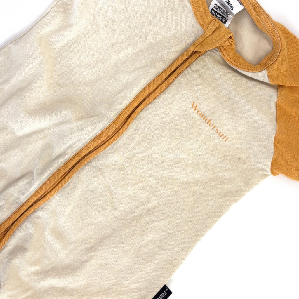 Bonds Wondersuit Short Sleeve Mustard Block - 6-12 Months | 0