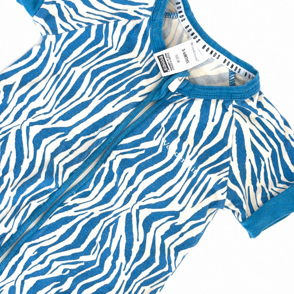 Bonds Wondersuit Short Sleeve Zebra - 3-6 Months | 00