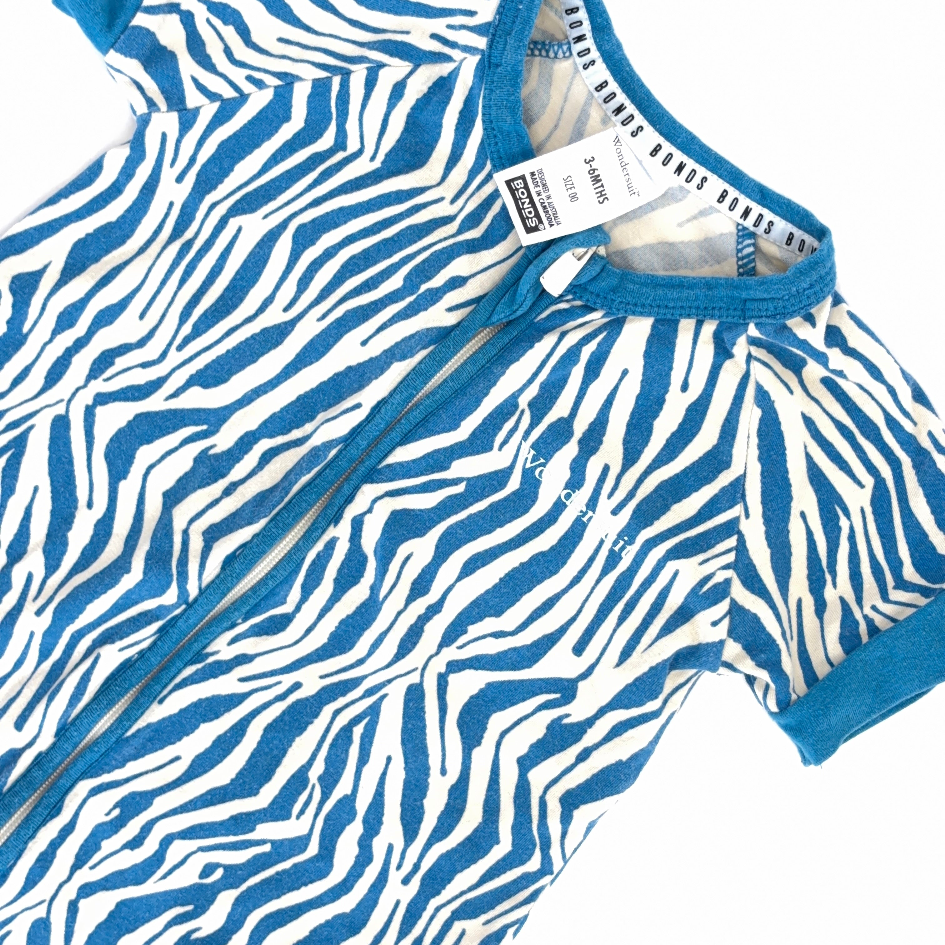 Bonds Wondersuit Short Sleeve Zebra - 3-6 Months | 00
