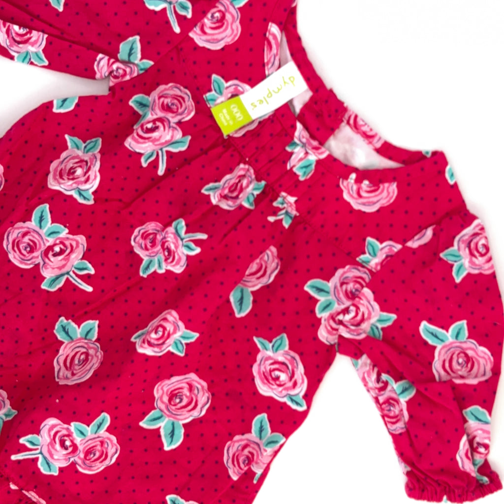 Dymples Rose Print Long Sleeve Dress - 0-3 Months | 000