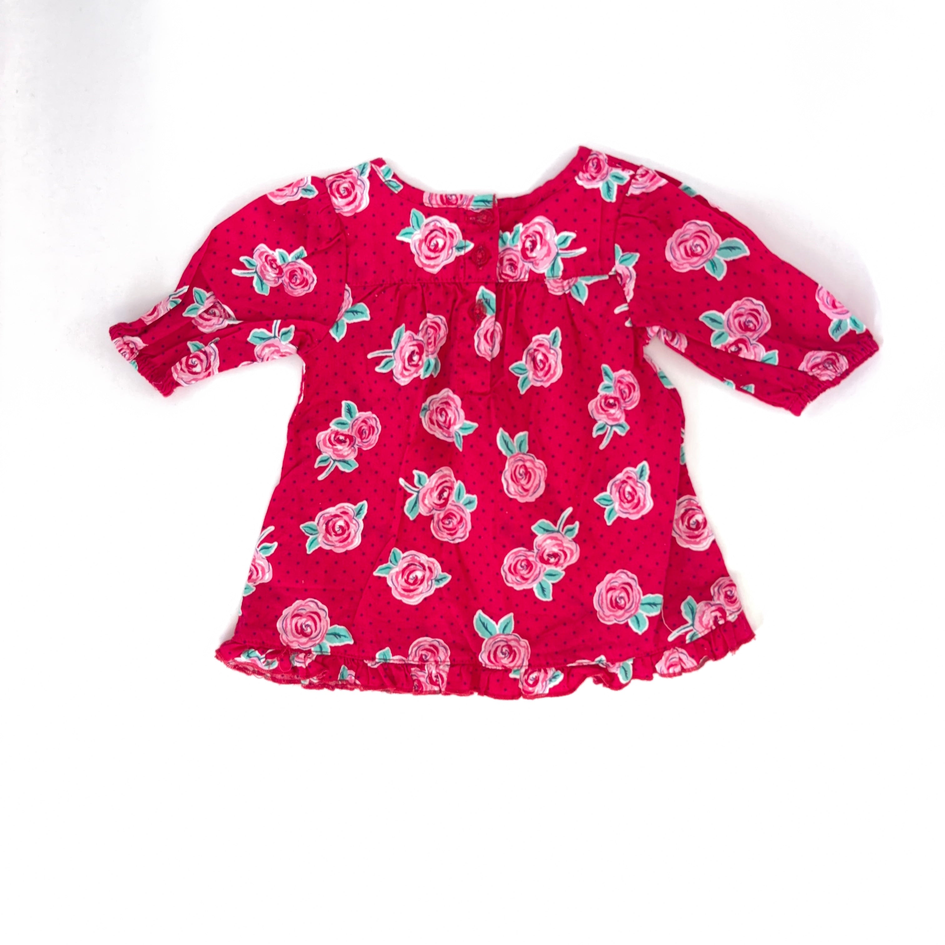 Dymples Rose Print Long Sleeve Dress - 0-3 Months | 000