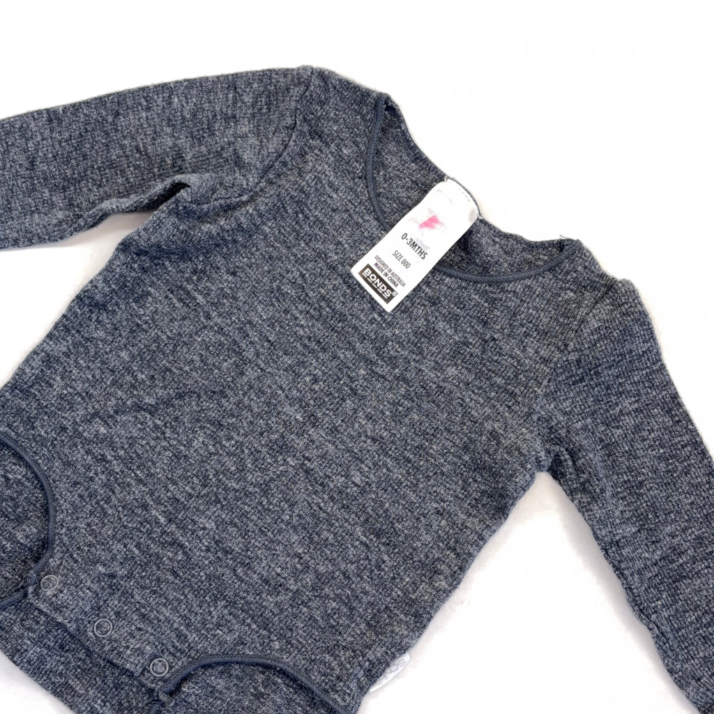 Bonds Grey Rib Bodysuit - 0-3 Months | 000